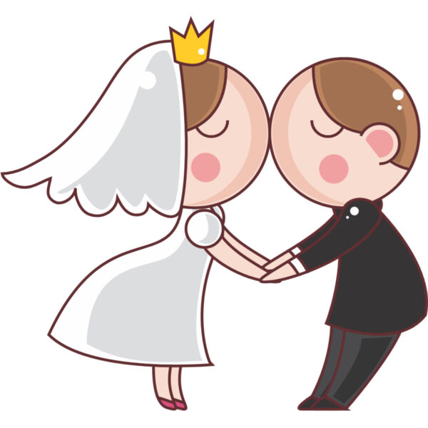 Cartoon Wedding Groom Bride Kiss 2 Thumbnail
